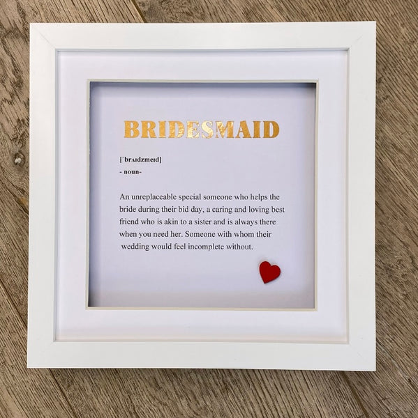 Bridesmaid Definition | Personalised Frame | Simply Ellie