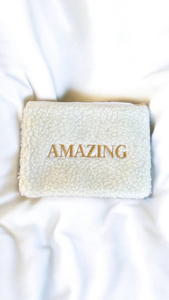 Teddy pouch "AMAZING" Off White-Gold