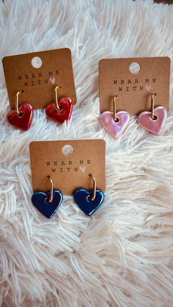 Ceramic heart drop earrings