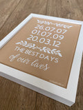 Special Dates To Remember | Personalised Frame | Handmade by Simply Ellie